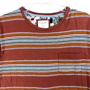 Denim & Flower Ricky Singh Striped Pocket T Shirt‎ Men's XL Rusty Orange Blue